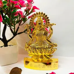sanskaari Laxmi Devi Idol Statue Figurine Sculpture Maa Lakshmi Sitting on Lotus Flower Decorative Showpiece - 12 cm-picture-23
