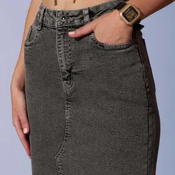 street9 Women Solid Regular Grey Skirt image 3