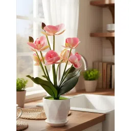 Aarvi Decor Silk Fabric Orchid Radiance Arrangement Pot With Flower image 1