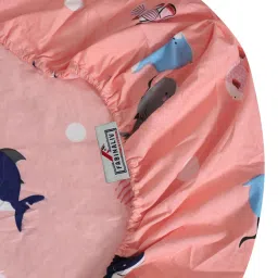 FABINALIV Peach Cartoon Print Cotton Blend King Size Fitted Double Bedsheet With 2 Pillow Covers image 5