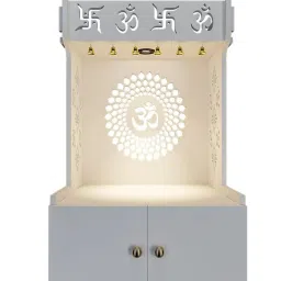 homscape Om Chakra White Mdf Wood Temples With Inbuilt Focus Light Spacious Shelf image 5