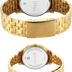 Titan Bandhan Black Dial Gold Stainless Steel Strap Couple Analog Watch - For Men & Women NNC3029PP06W,NT18242712YM02,18242712YM02 image 5