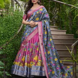 LOOKNBOOK ART Kalamkari Printed Semi-Stitched Lehenga & Unstitched Blouse With Dupatta image 1