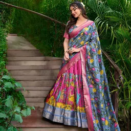 LOOKNBOOK ART Kalamkari Printed Semi-Stitched Lehenga & Unstitched Blouse With Dupatta image 3