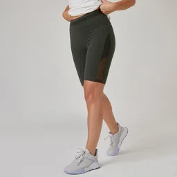 Women Slim-Fit Cotton Blend Cycling Shorts 520 Without Pockets - Grey/Black-image-96