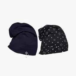 mack jonney VIMAL JONNEY Unisex Black & Navy Blue Pack Of 2 Printed Beanies-picture-25