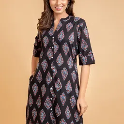 SUTI Ethnic Motifs Printed Mandarin Collar Cotton Straight Kurta-picture-9