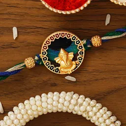 eCraftIndia Blue & Green Ganesha Rakhi Set image 1