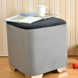 Shadowkart Grey & Black Wooden Pouffes Sitting Mudda Square Ottoman-picture-28