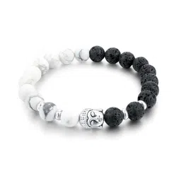 Yellow Chimes Unisex Black & White Stone Buddha Bracelet image 2
