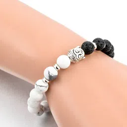 Yellow Chimes Unisex Black & White Stone Buddha Bracelet image 3