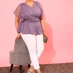 CURVY STREET Plus Size Embellished Extended Sleeves Peplum Top image 4