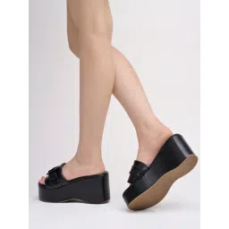 Shoetopia Buckle Detailed Black Wedges image 2