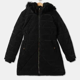 R&B Girls Faux Fur Trim Hooded Longline Parka Jacket-picture-42