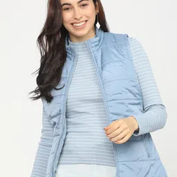 Tokyo Talkies Women Navy Blue Quilted Jacket image 1