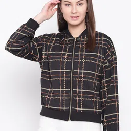 Marie Claire Women Black & Gold-Toned Checked Bomber Jacket-picture-42