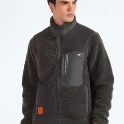 Flying Machine Mock Collar Faux Fur Trim Detail Bomber Jacket image 1