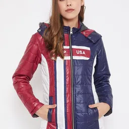 JUMP USA Women White Blue Colourblocked Padded Jacket-image-80