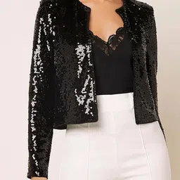 StyleCast Black Sequinned Embellished Long Sleeves Tailored Jacket-picture-31