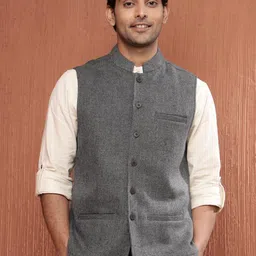 Fabindia Woven Designed Wool Mandarin Collar Nehru Jacket-picture-45