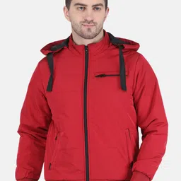 Monte Carlo Men Red Solid Hooded Bomber Jacket image 1