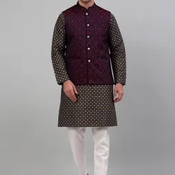 Jompers Woven Design Silk Cotton Nehru Jacket image 1