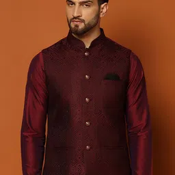 KISAH Woven Design  Mandarin Collar Nehru Jacket-picture-27