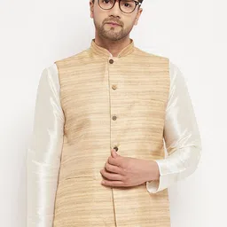 VASTRAMAY Woven Design Mandarin Collar Sleeveless Nehru Jacket-picture-38