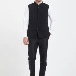 Indian Poshakh Mandarin Collar Sleeveless Nehru Jacket-picture-28