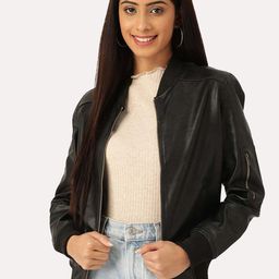 Leather Retail Women Crop Outdoor Bomber Jacket-picture-10