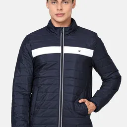 t-base Men Navy Blue Colourblocked Windcheater Puffer Jacket image 1