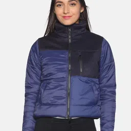 Campus Sutra Women Navy Blue & Black Colourblocked  Windcheater Puffer Jacket-image-53