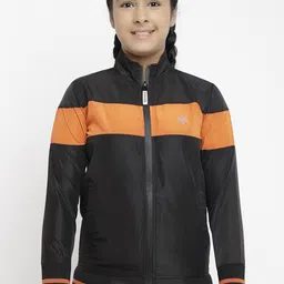 CHIMPRALA Girls Black Colourblocked Water Resistant Bomber Jacket-image-26