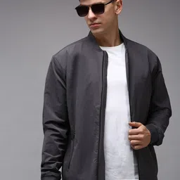 SHOWOFF Men Grey Water Resistant Bomber Jacket-picture-27