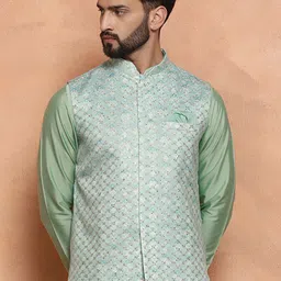 KISAH Embellished Nehru Jackets With Pocket Square image 1
