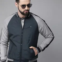 The Roadster Lifestyle Co Men Navy Blue Solid Bomber Jacket image 4