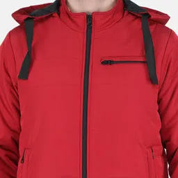 Monte Carlo Men Red Solid Hooded Bomber Jacket image 5