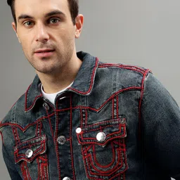 True Religion Washed Spread Collar Crop Denim Jacket image 5