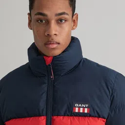GANT Men Maroon & Blue Colourblocked Puffer Jacket image 4