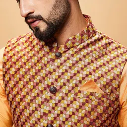 KISAH Geometric Woven Design Nehru Jacket image 4