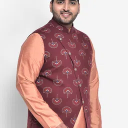 KISAH PLUS Men Maroon Printed Woven Nehru Jacket image 2