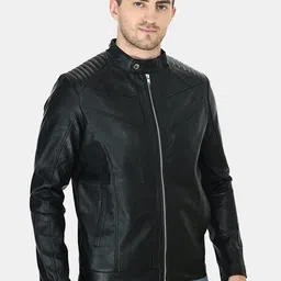 TBOJ Stand Collar Lightweight Biker Jacket With Zip Detail image 3