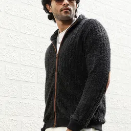 Campus Sutra Cotton Mock Collar Knitted Jacket image 2