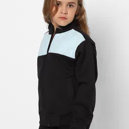 Instafab Girls Colourblocked Mock Collar Windcheater Bomber Jacket image 4