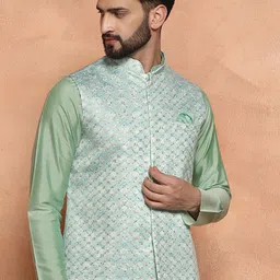 KISAH Embellished Nehru Jackets With Pocket Square image 3