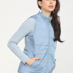 Tokyo Talkies Women Navy Blue Quilted Jacket image 3