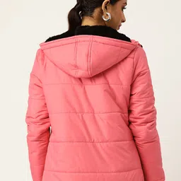 DressBerry Pink Long Sleeves Nylon Hooded Padded Jacket image 3