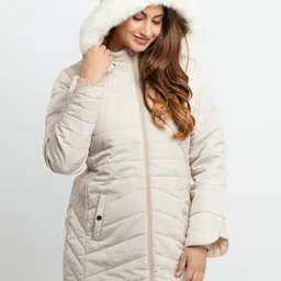Status Quo Women Beige Longline Padded Jacket image 4