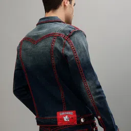 True Religion Washed Spread Collar Crop Denim Jacket image 4