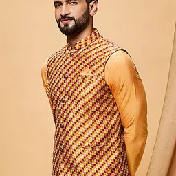 KISAH Geometric Woven Design Nehru Jacket image 5